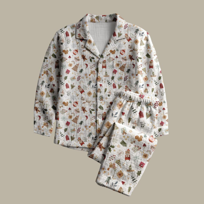 Printed Double Gauze VISBY White / Red